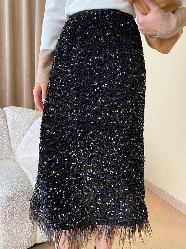 Sequined Tasseled A-Line Skirts Bottoms