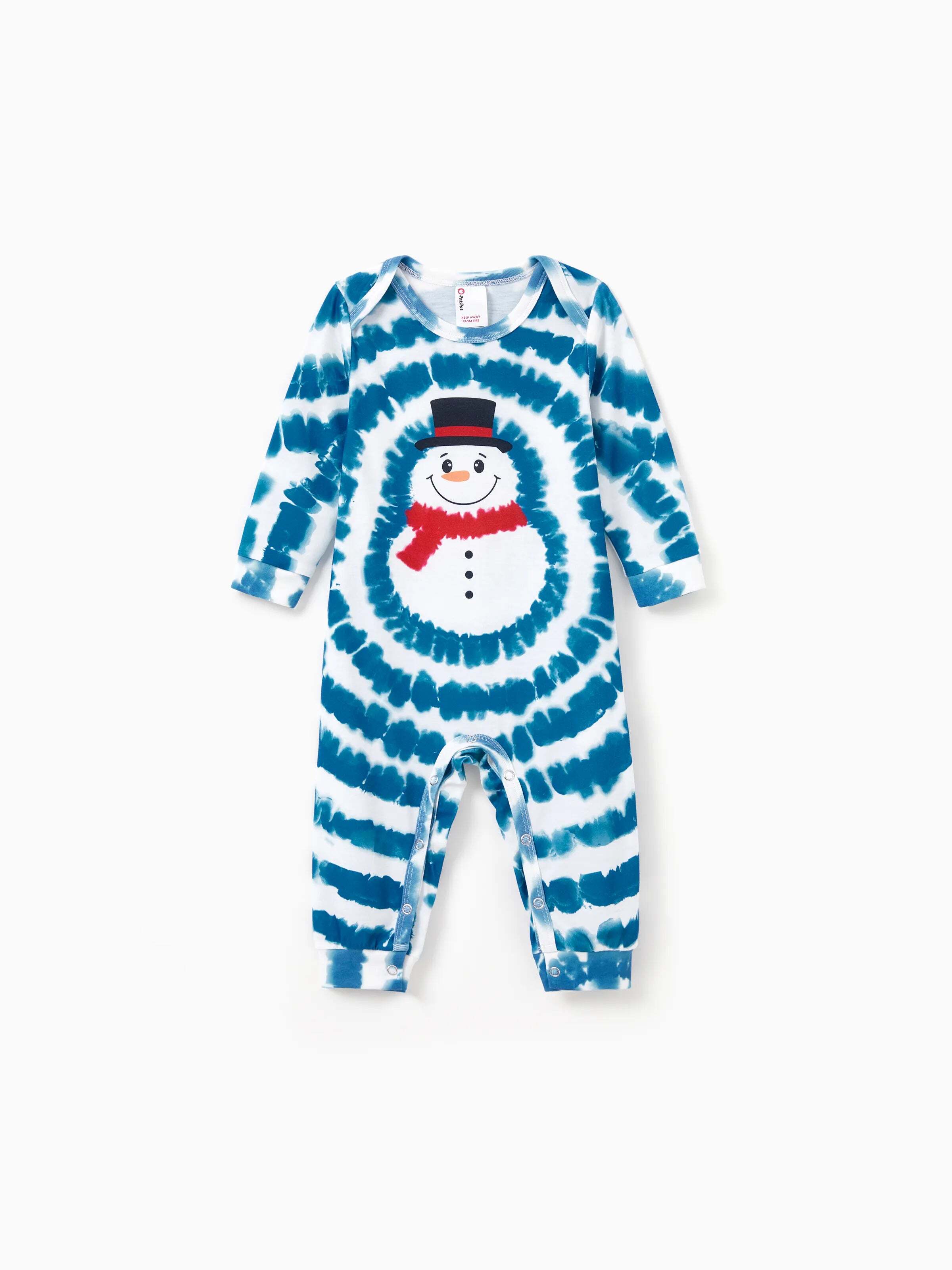 Christmas Matching Family Pajamas Set Tie-dye Snowman Print Blue PJS with Christmas Socks Deep Blue