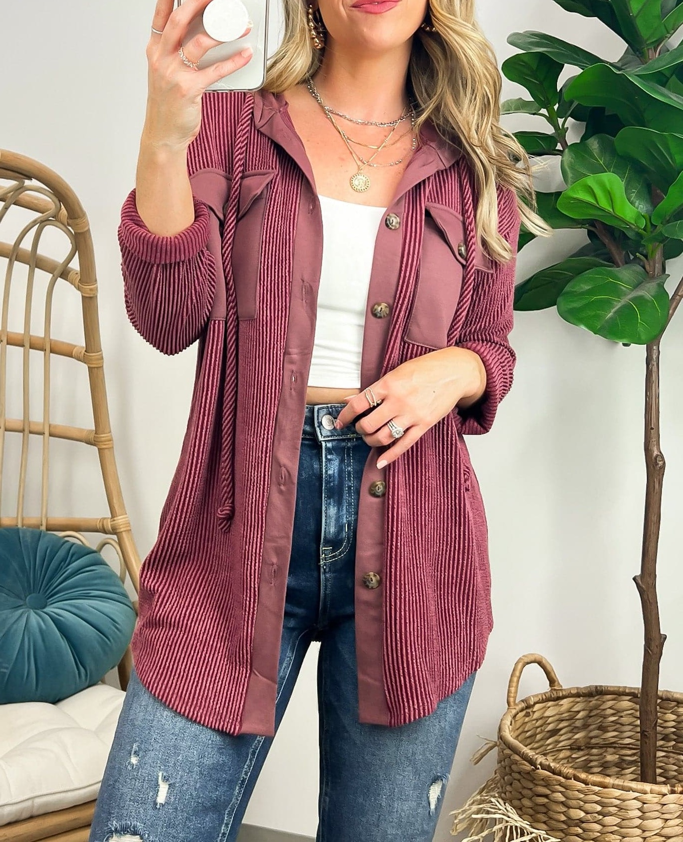 Saturday Satisfaction Ribbed Hooded Shacket