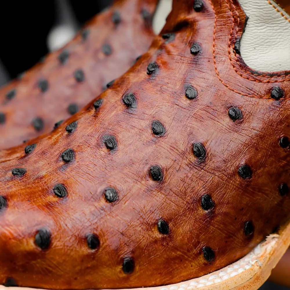 Cognac Ostrich Leather Boots - Square Toe