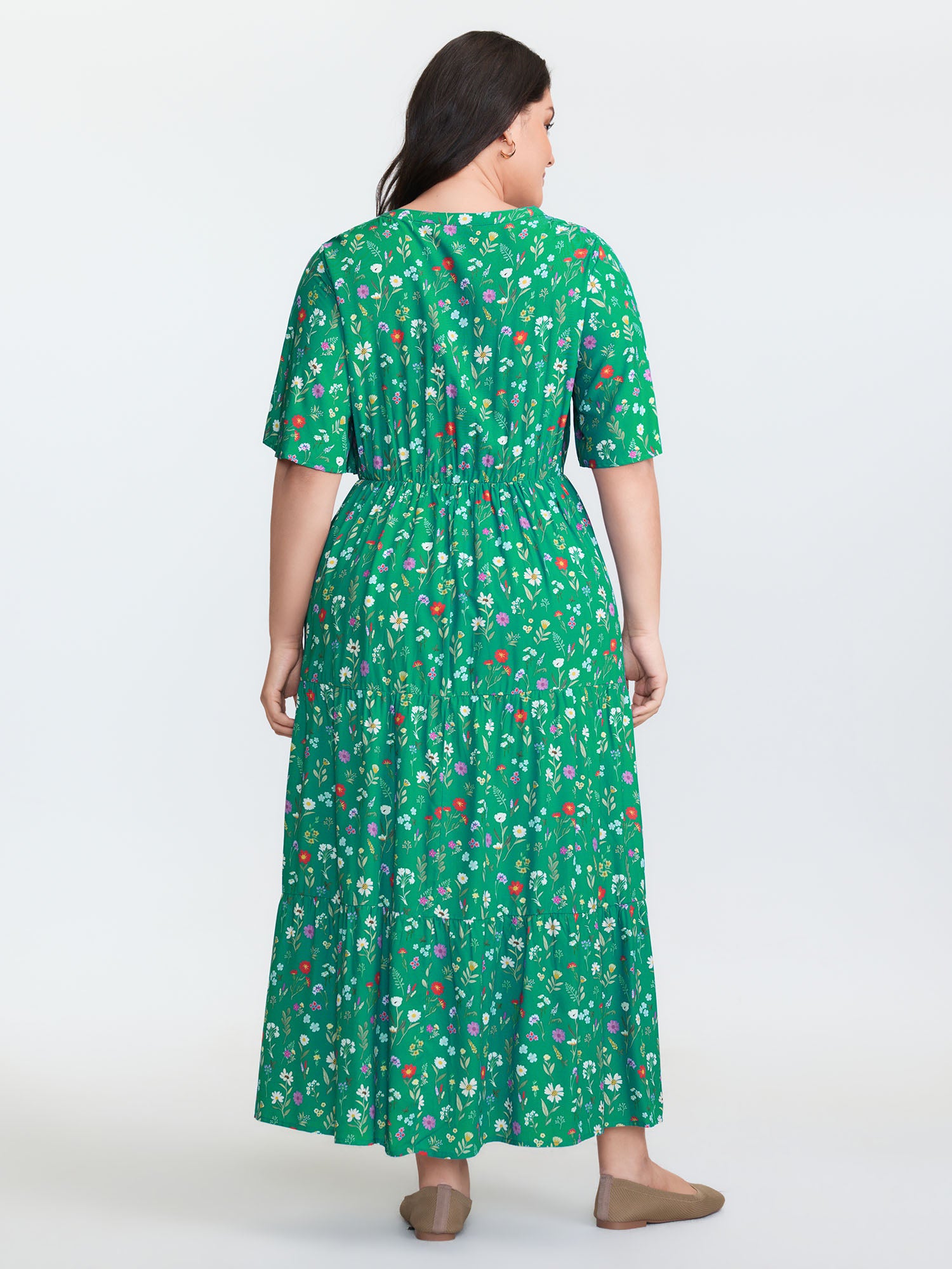 Floral Print Pockets Tiered Maxi Dress