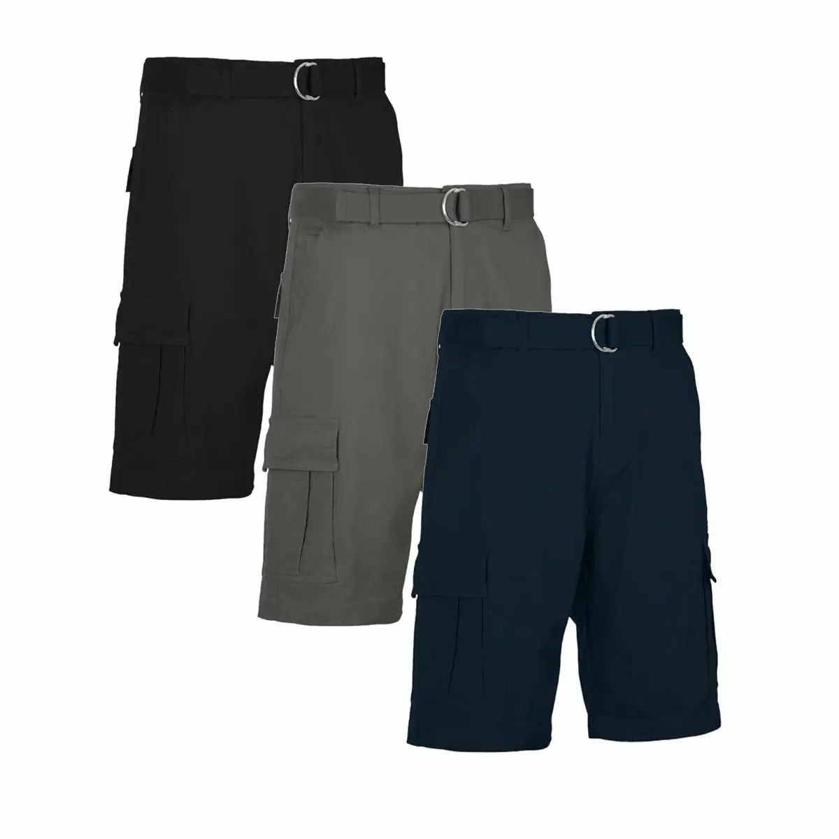 Men's 3-Pack Cotton Stretch Cargo Shorts With Belt