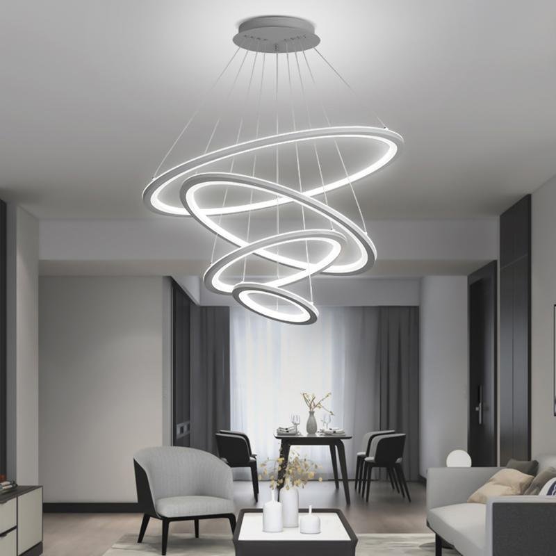 4 Rings Chandelier Light LED Mid-century Chandeliers with Remote