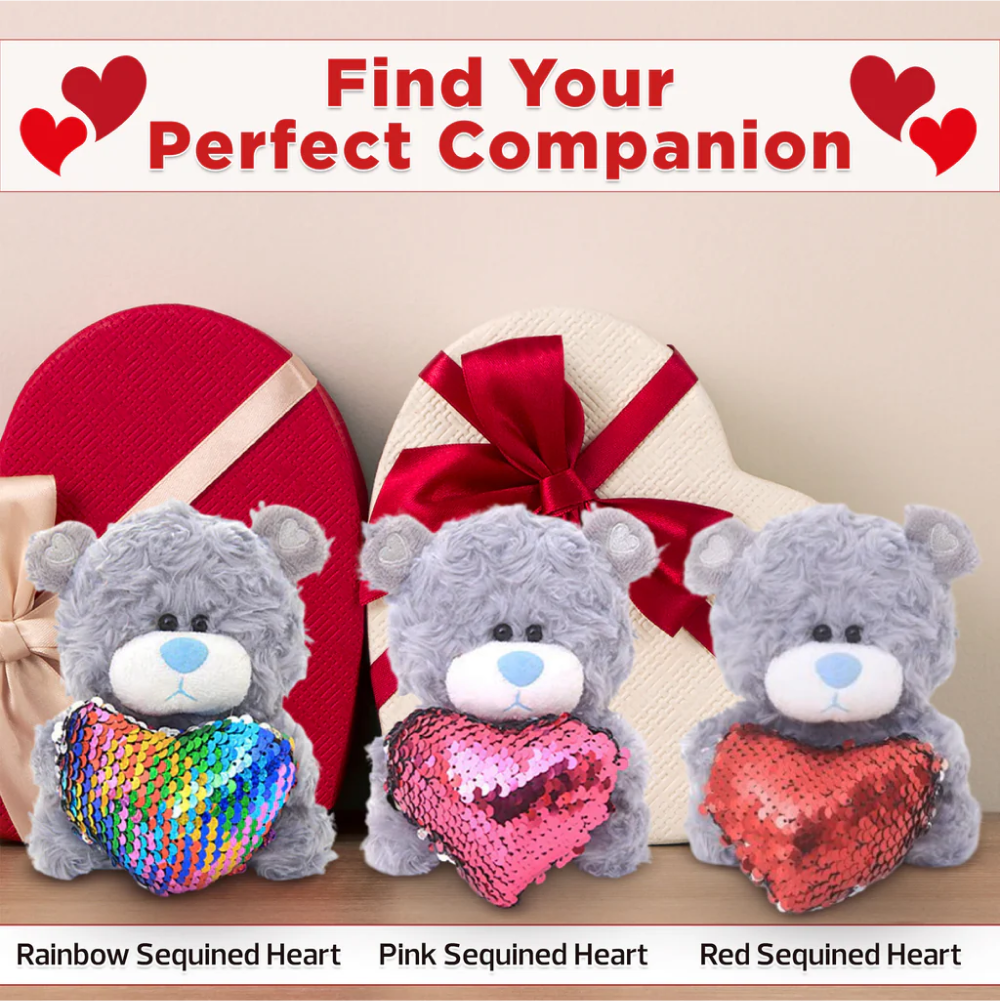 Gray Bears with Sequin Heart  6inch