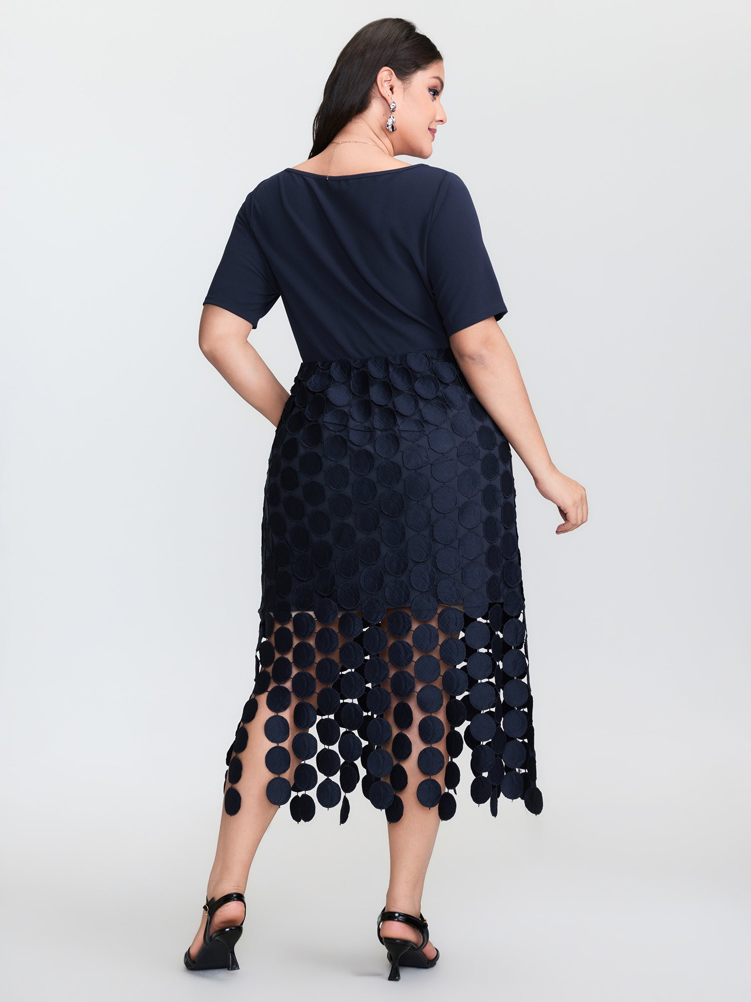 Lace Trim Tassels Stretchy Waist Midi Dress