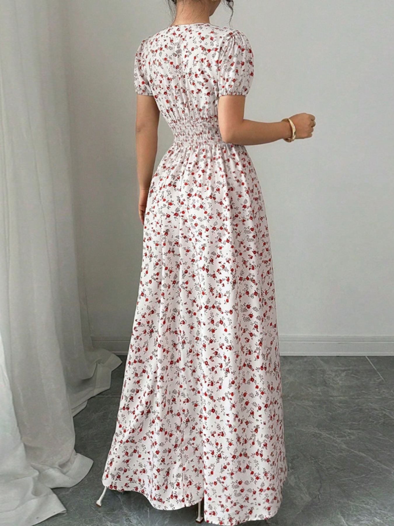 Floral Print V-Neck Maxi Dress