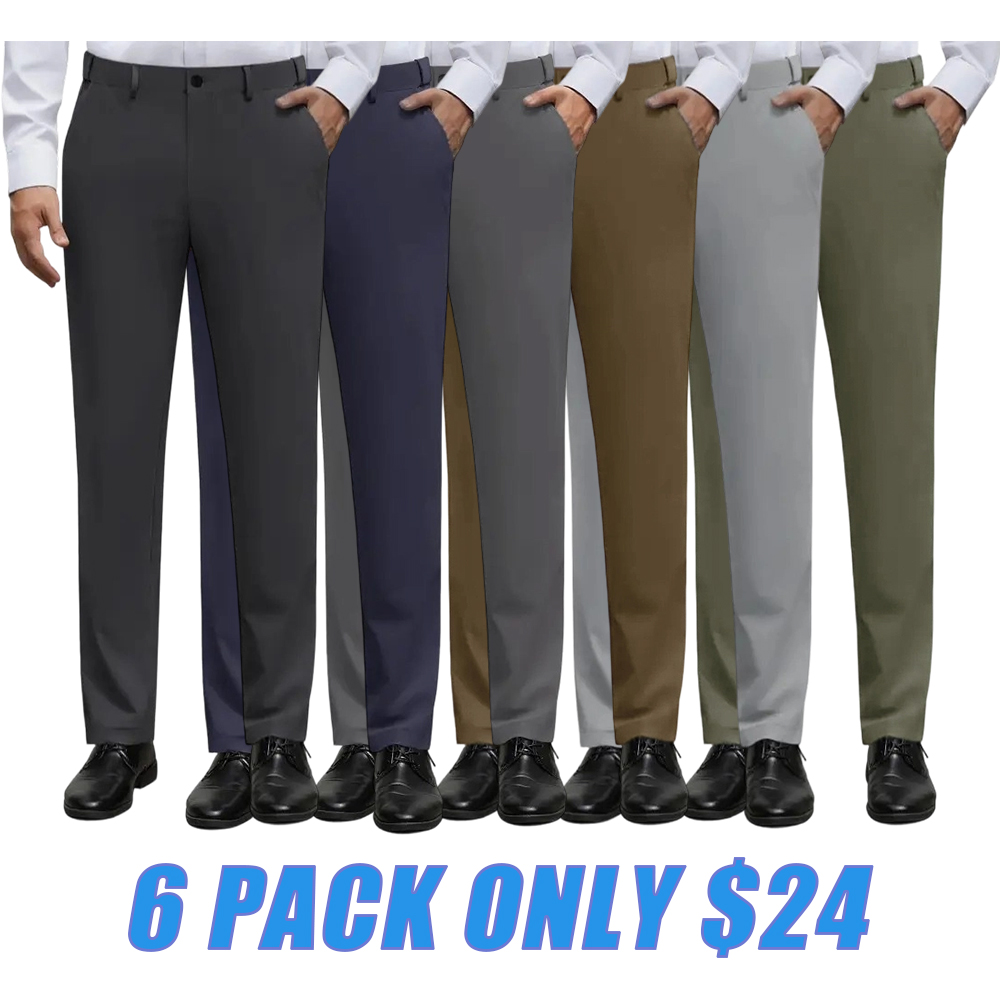 Men's Stretch Dress Pants No Iron Golf Pants Expandable Waist Flat Front Business Casual Pants