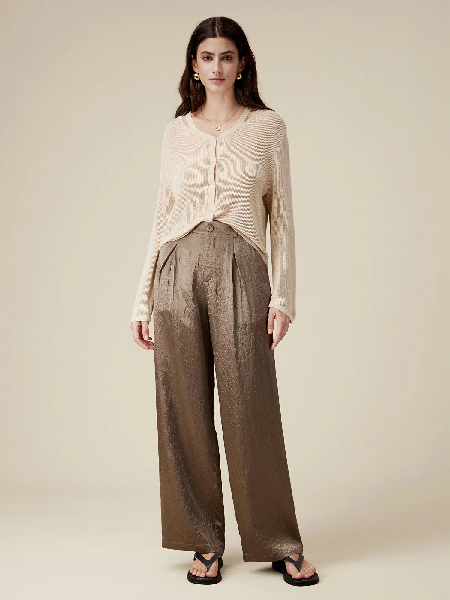 Elegant Beige Knit Cardigan