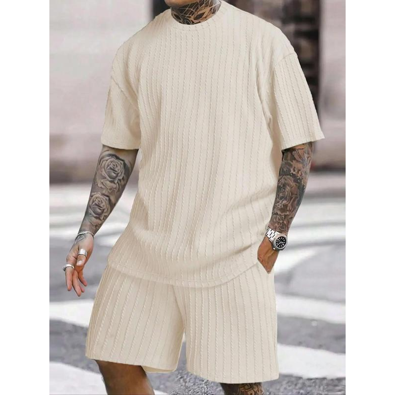 Men's Two-Piece Set: Drop Shoulder Tee & Drawstring Shorts