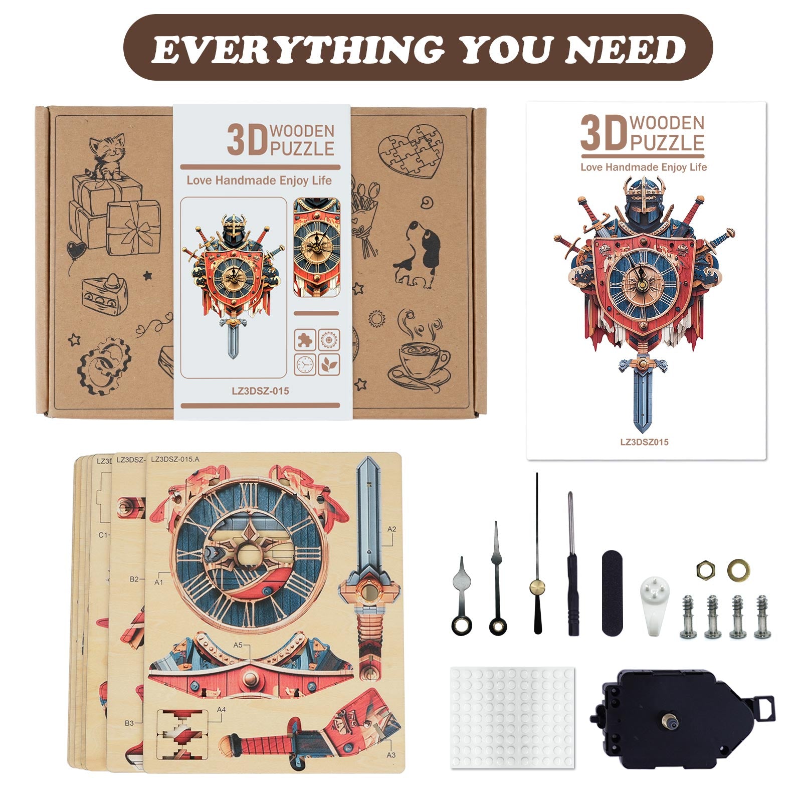 Knight â€“ DIY Wooden Clock, 3D Puzzle Craft Kit