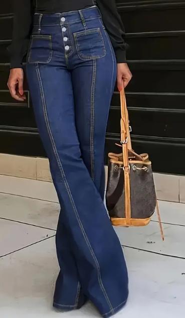 Womens Spliced ​​high-waisted Casual Jeans