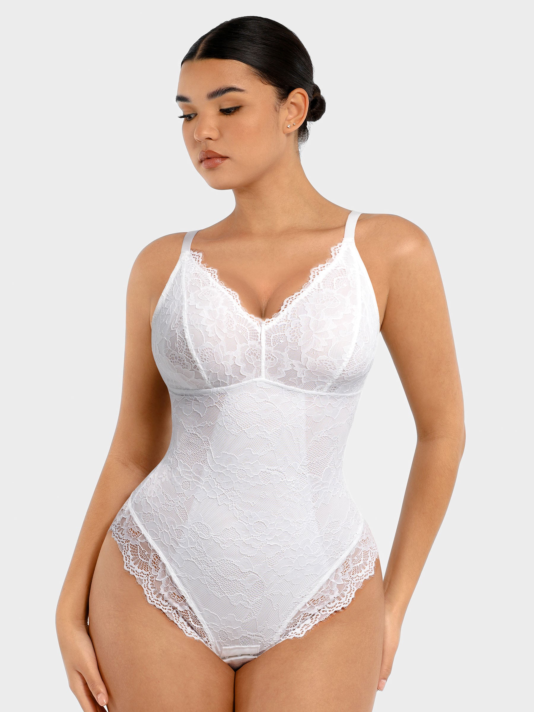 Feelingirl Lace V Neck Full Bodysuit
