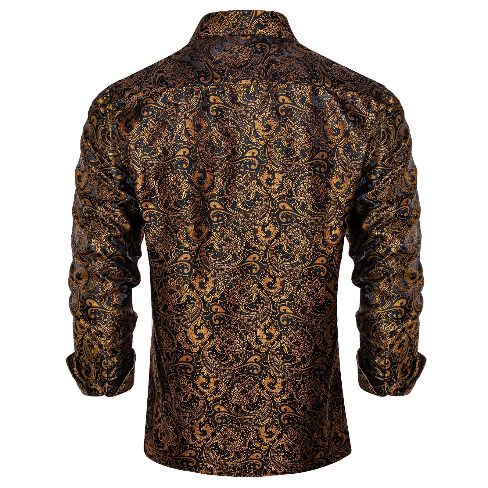 Men's Paisley Dress Shirt Long Sleeve Wrinkle Free Button Down Cowboy Shirts - Gold&black&paisley