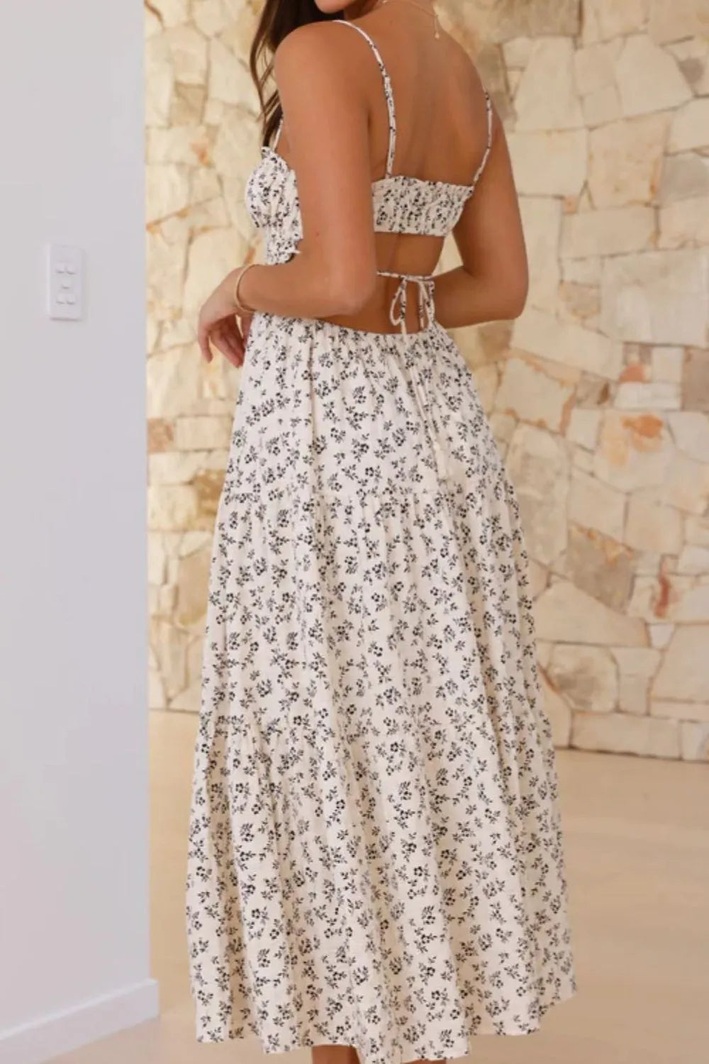 Cutout Printed Sleeveless Midi Cami Dress