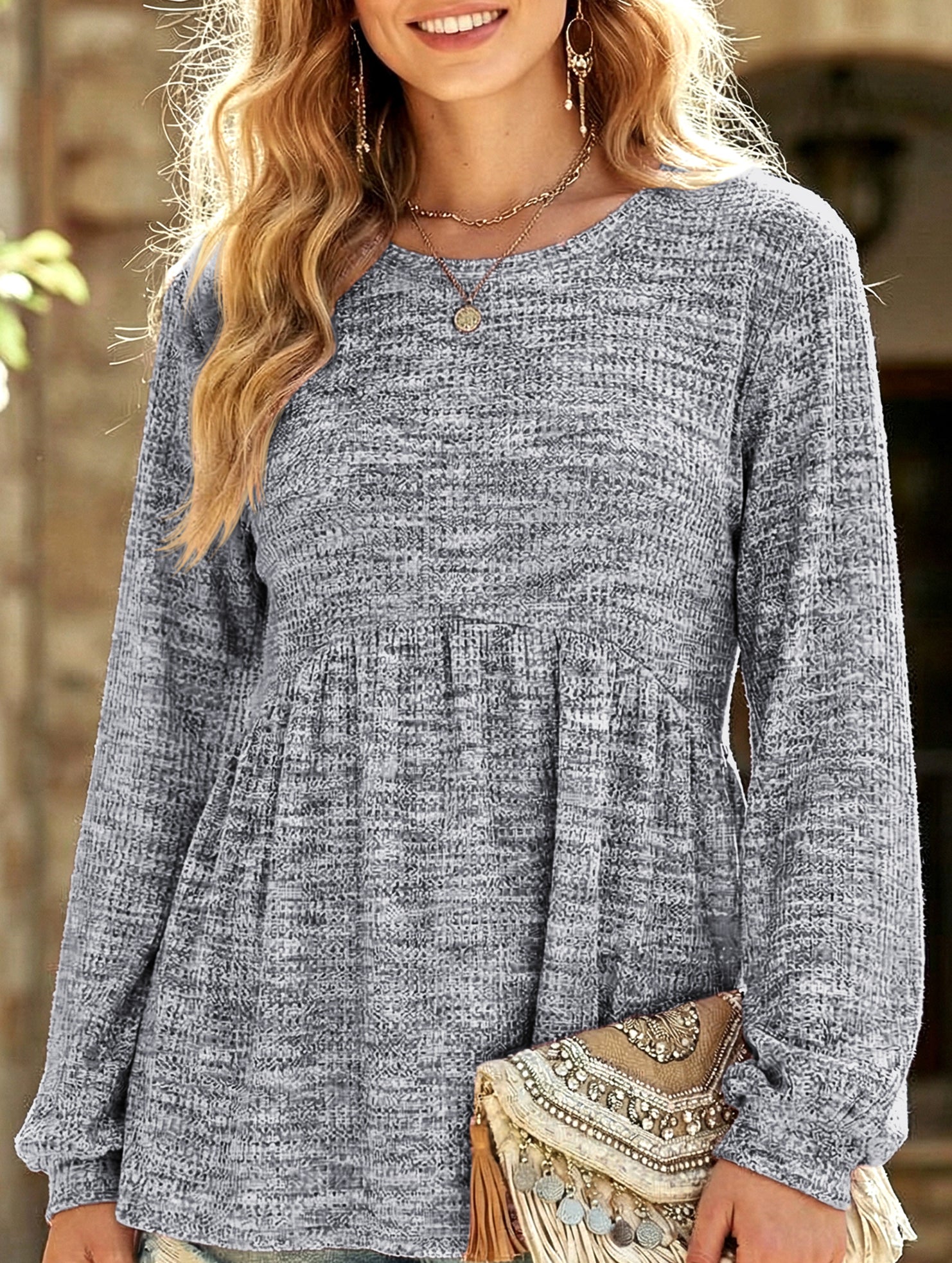 Tie Dye Ruffle Hem Lantern Sleeve Tee_CWTTL01223