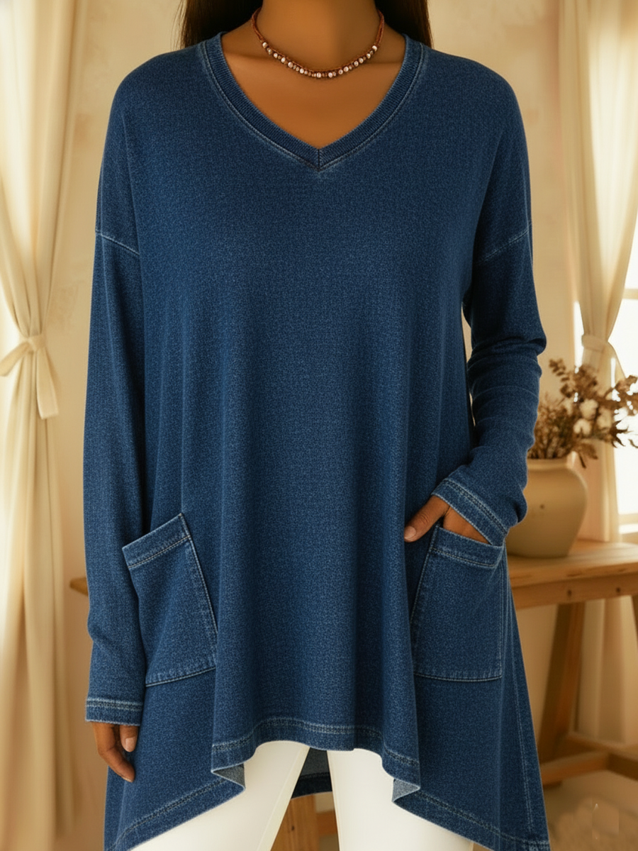 Casual Irregular Hem Denim Top