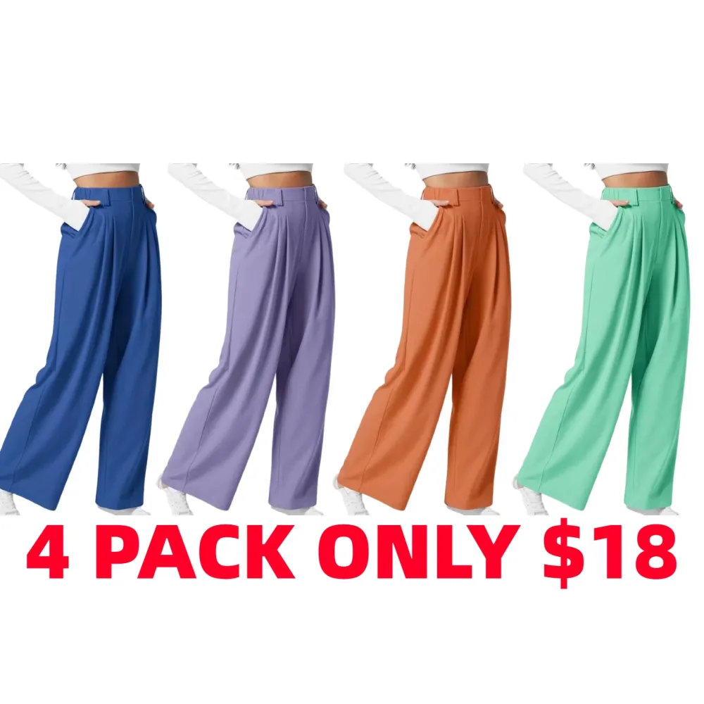 High Waisted Plicated Side Pocket Wide Waffle Work Pants