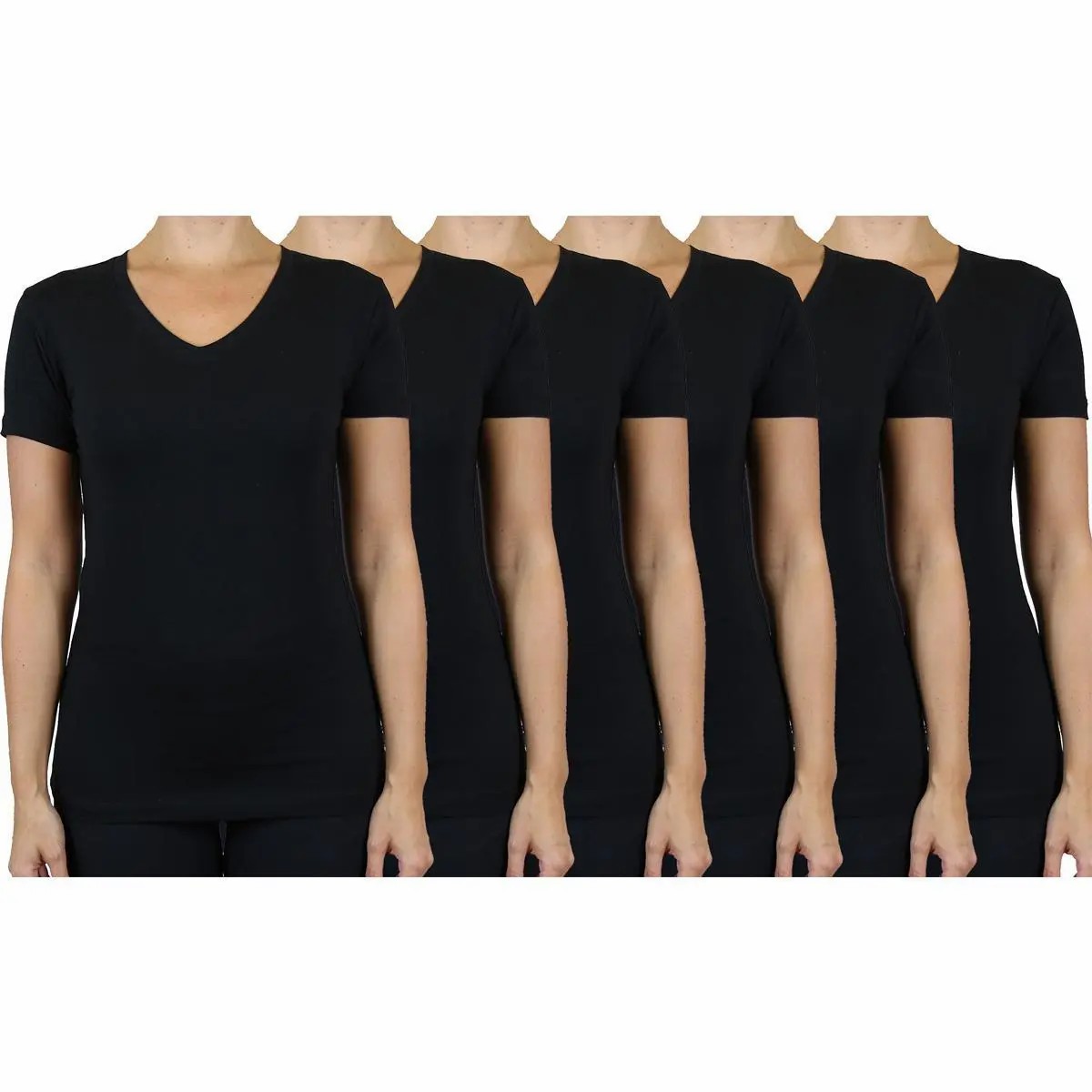 Women's 6-Pack Loose Fit Short Sleeve V-Neck & Crew Neck Classic Tee Summer Top