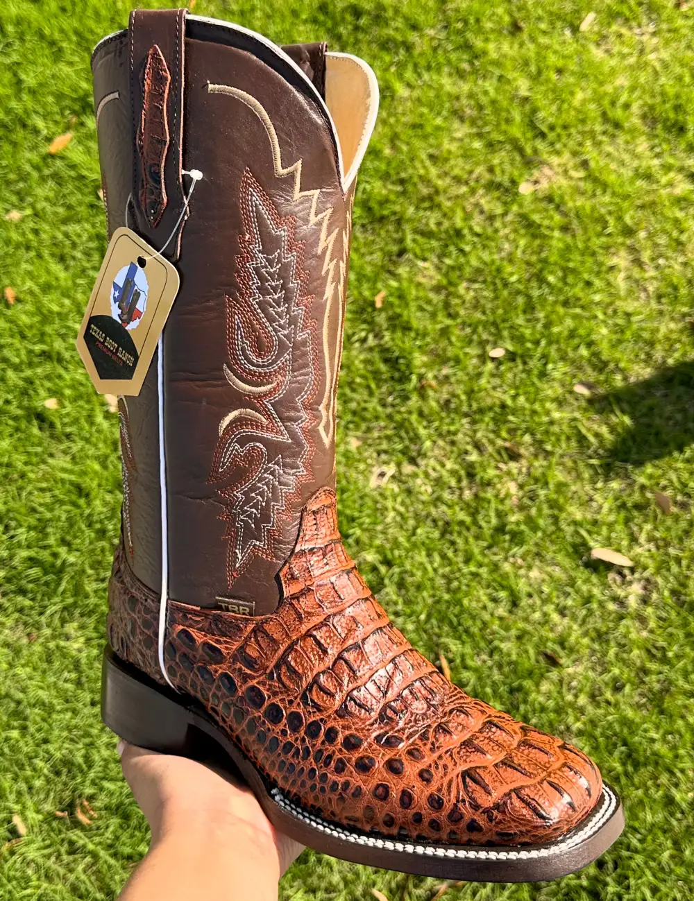 Mens Cognac Crocodile Leather Boots With Brown Shaft