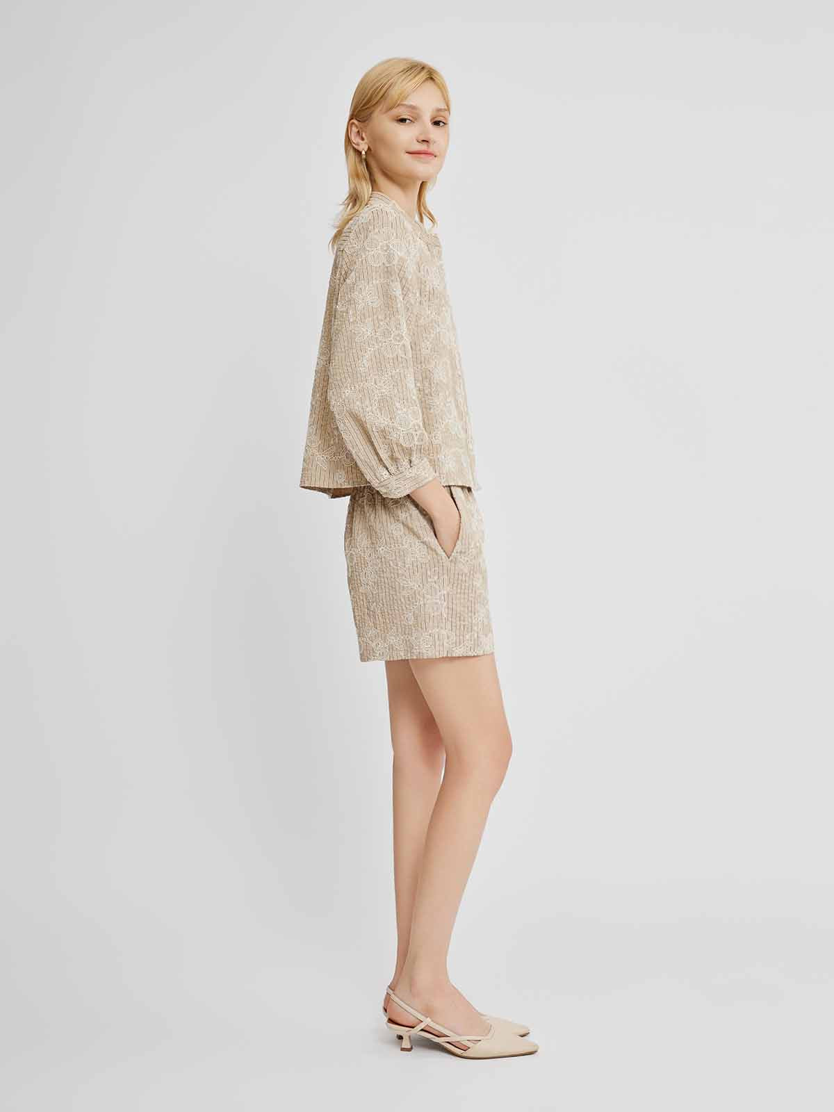 ASOBIO Stand-Collar Puff-Sleeve Shirt