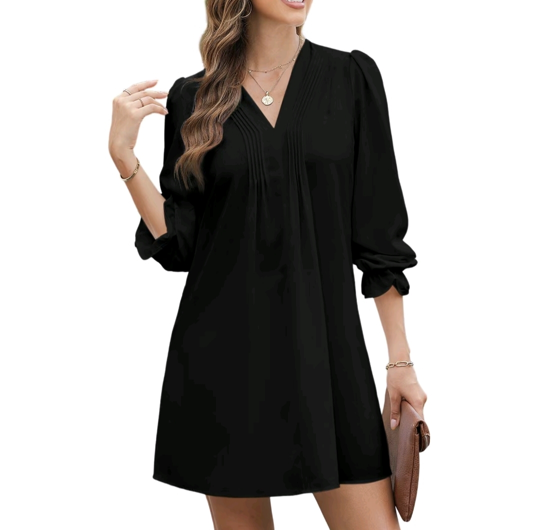 Dokotoo Womens Casual Dress A-Line RuffleSleeve V Neck Midi Dress 2025 Fashion PleatedFlowy Sundress Loose Shirt Dresses