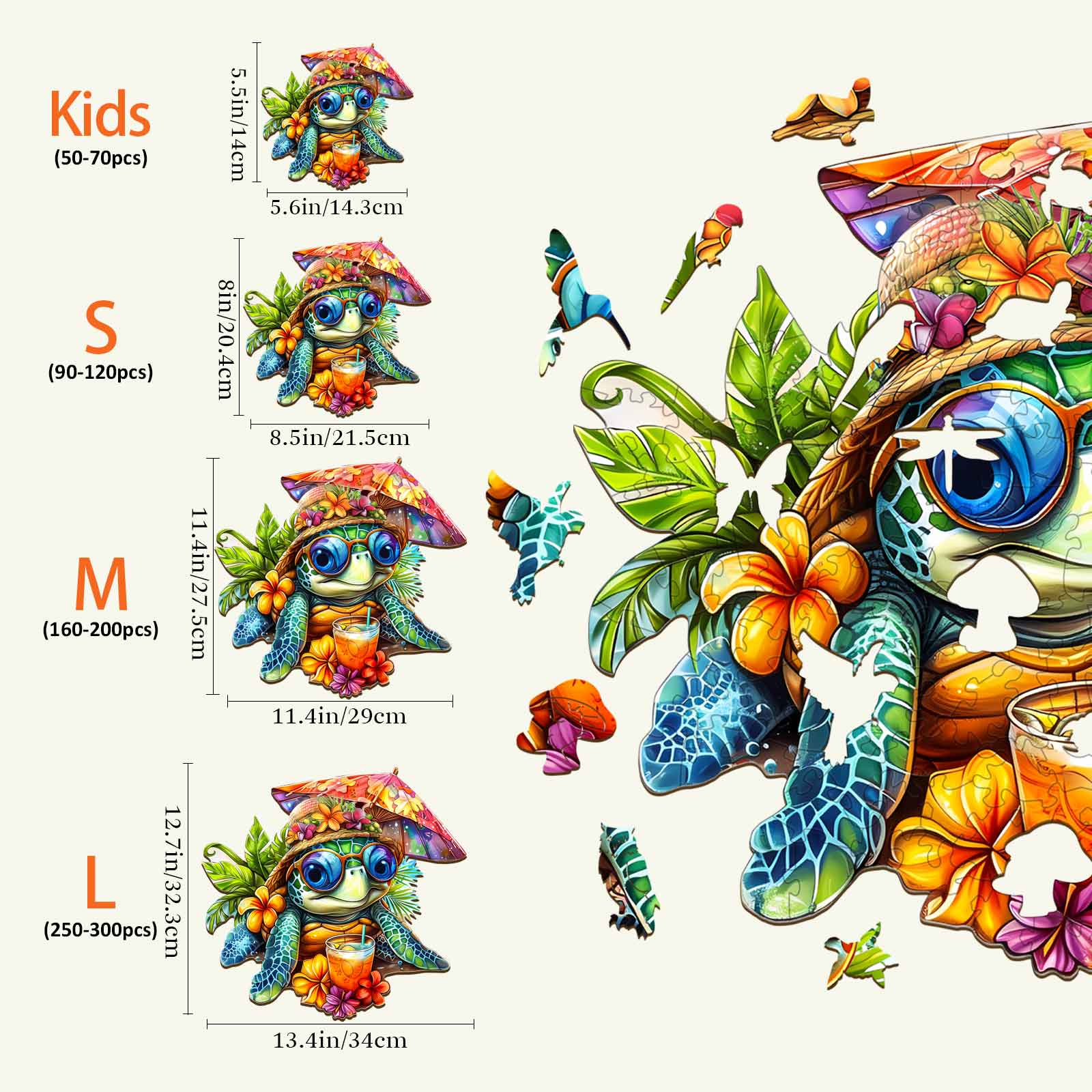 Beach Turtle Wooden Jigsaw Puzzle