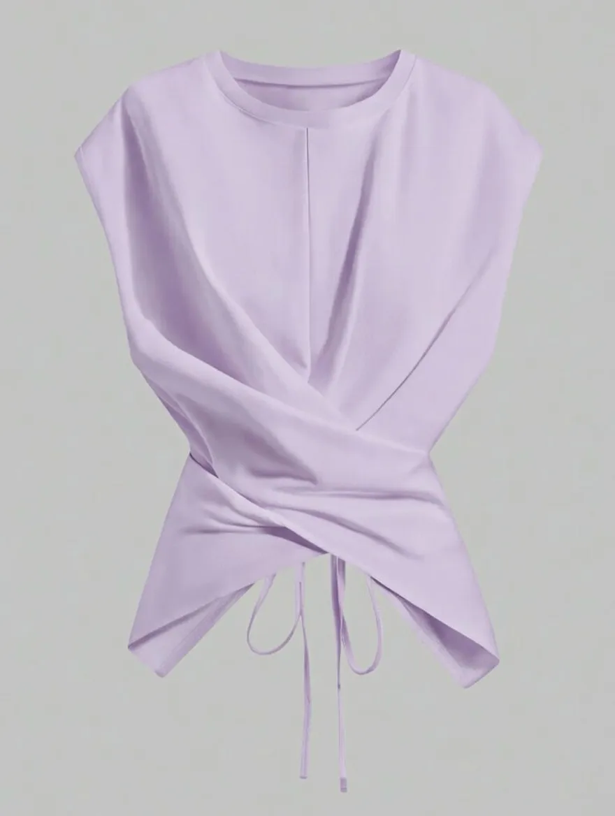 Women’s Knit Criss Cross Back Tie T-Shirt – Asymmetrical Casual Top