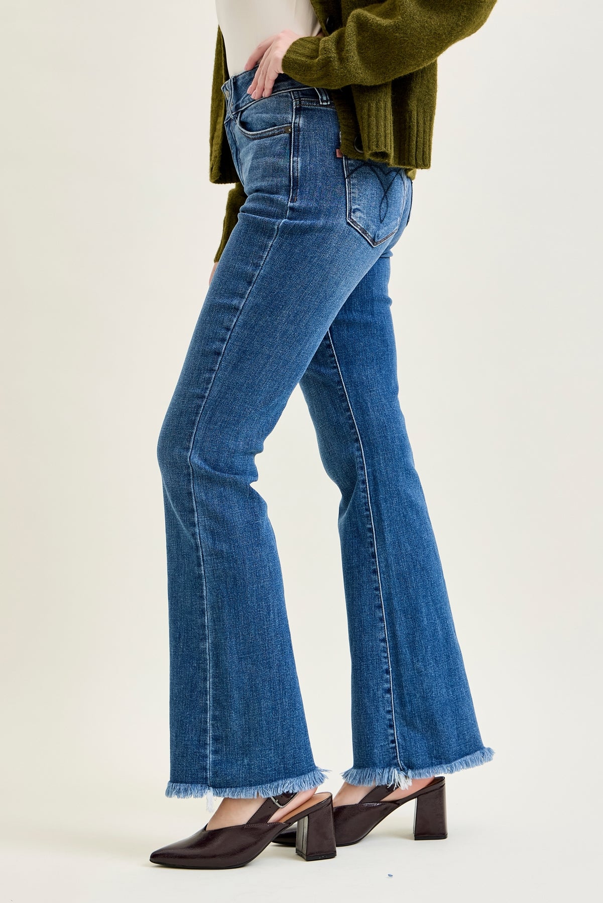 Daisy Bootcut with Double-Button Waist and Frayed Hem
