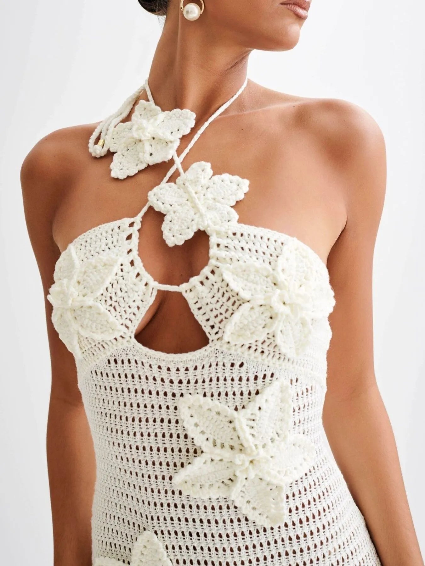 Crochet Floral Halter Knit Cover Up Dress