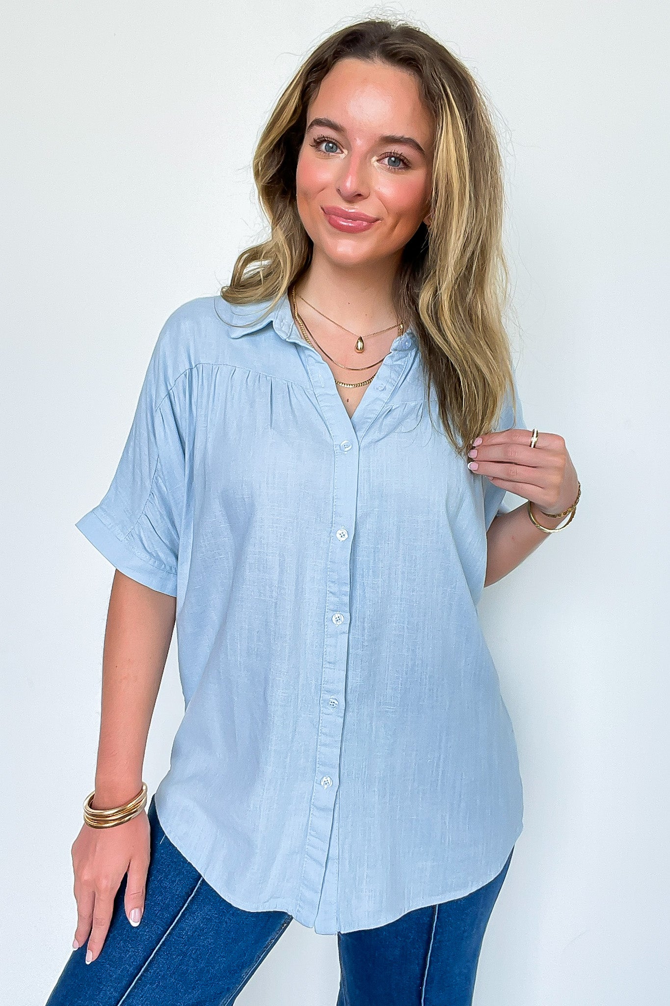 Button Up Collared Dolman Shirt