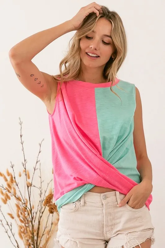 Slub Terry Color Block Twisted Top