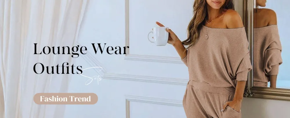 Women's 2-Piece Set Ribbed Knit Off Shoulder Tops Lounge Pants Tracksuit