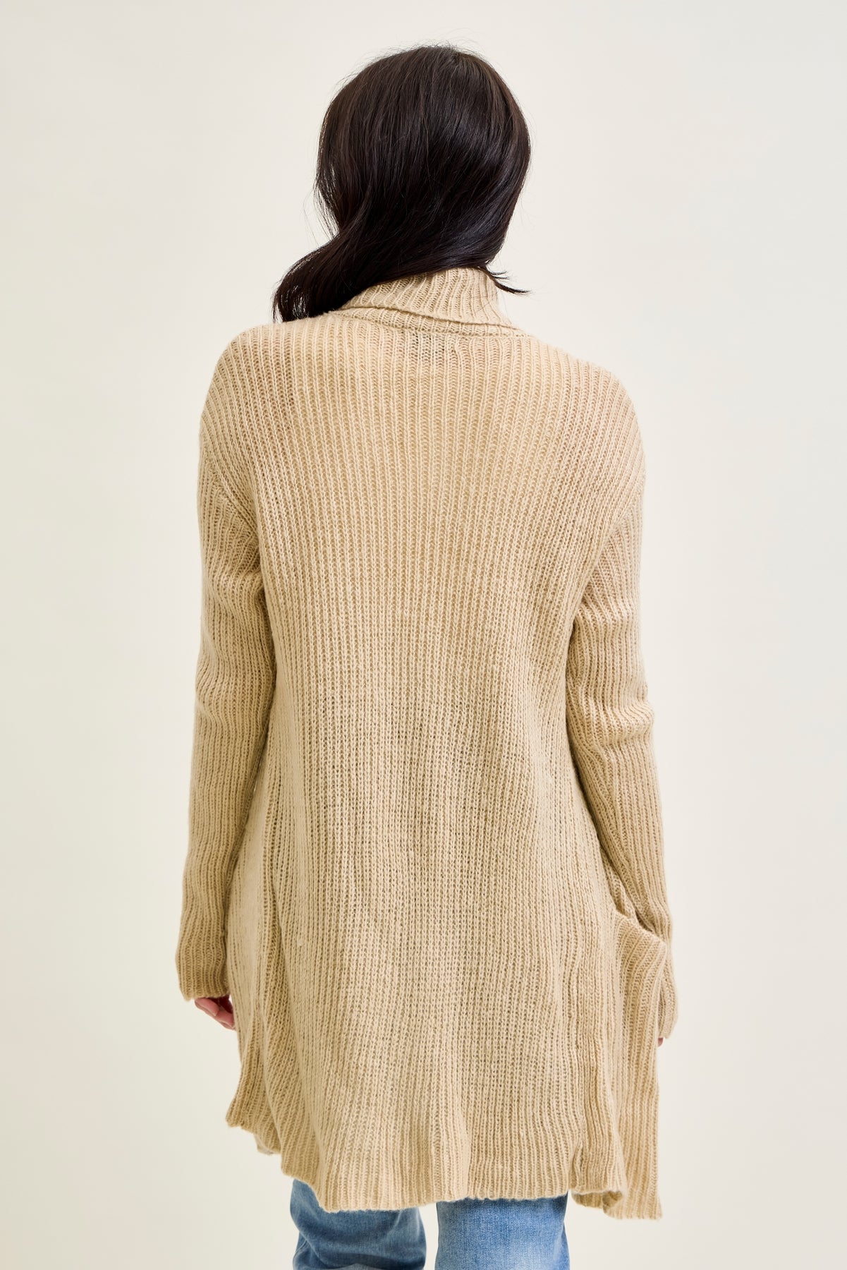 Drape Front Cardigan Beige Sweater