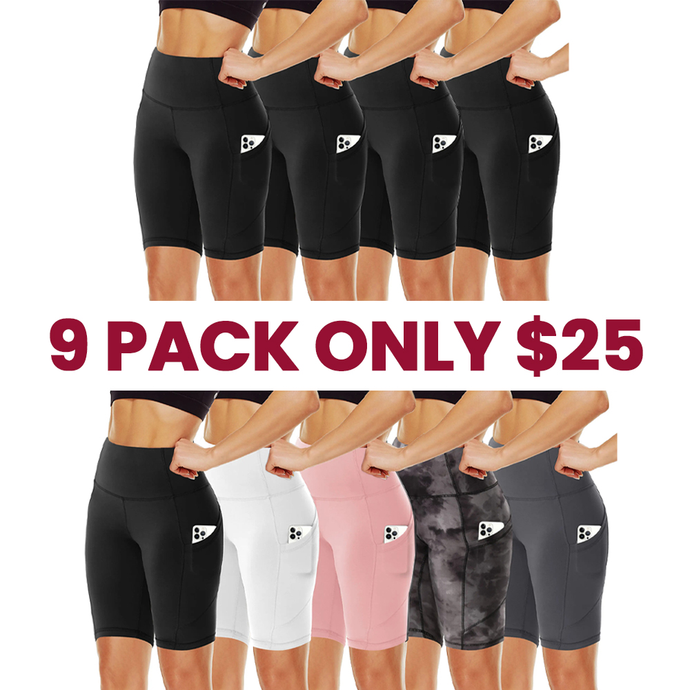 Women's High Waisted 1/3 Pack Biker Shorts with Pockets, 5