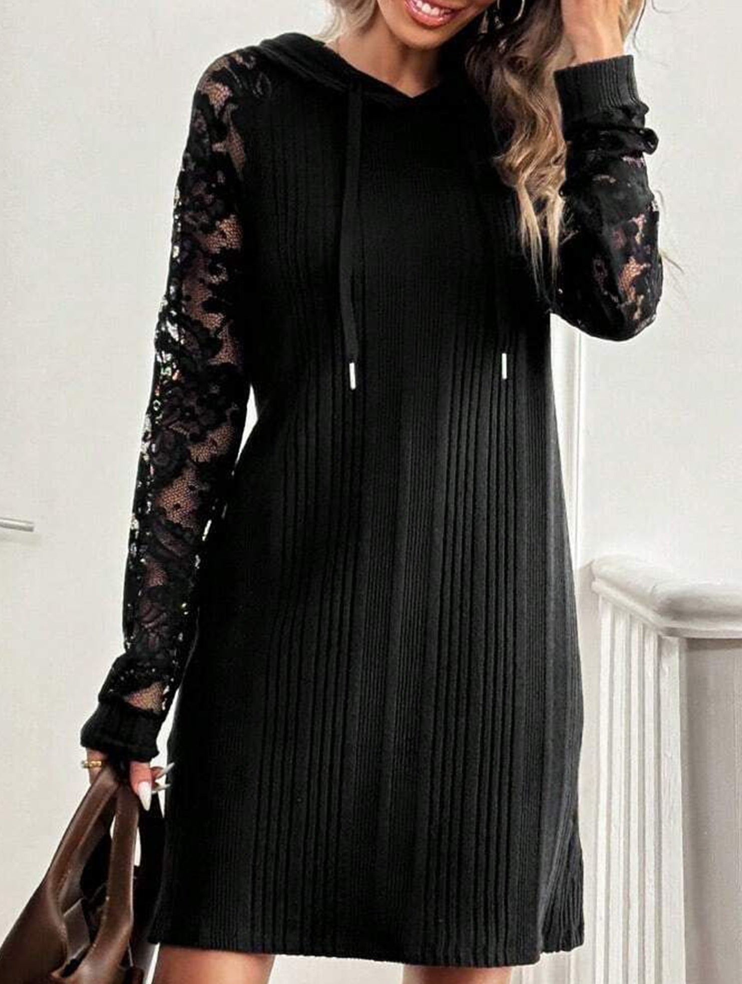 Lace Patchwork Hooded Casual Dress