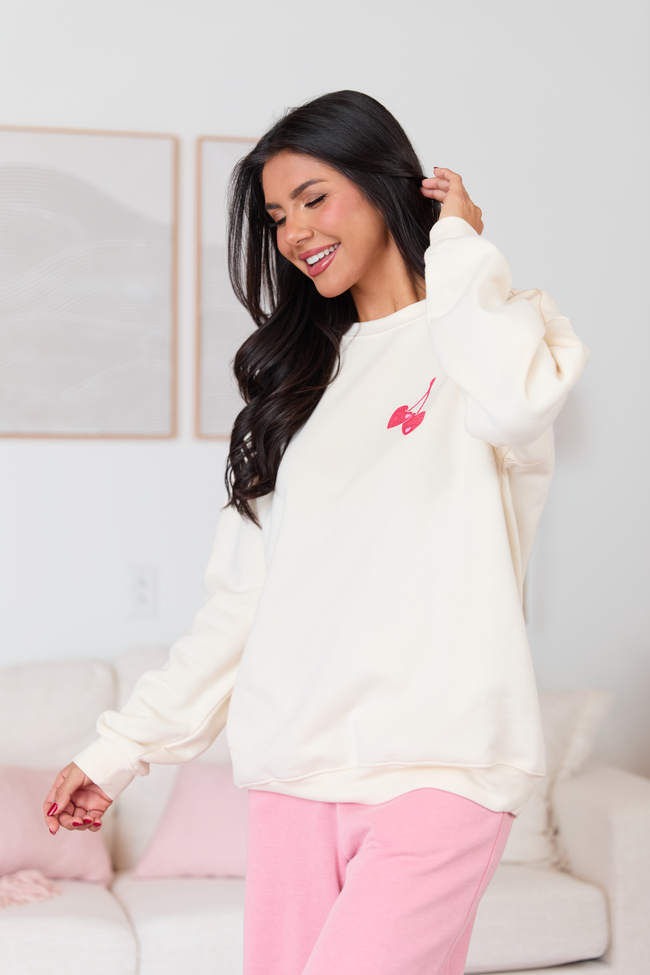 I Love You Cherry Much Cream Graphic Sweatshirt