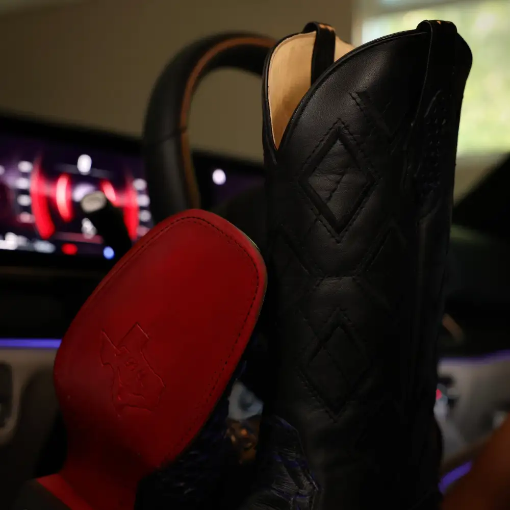 Black & Indigo Jumbo Python Leather Boots - Square Toe