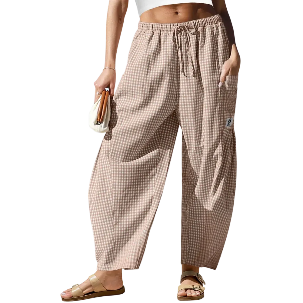 Womens Wide Leg Gingham Striped Plaid Pants