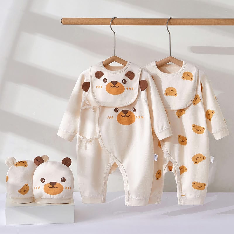 Baby Bear Kimono Romper with Bib and Hat