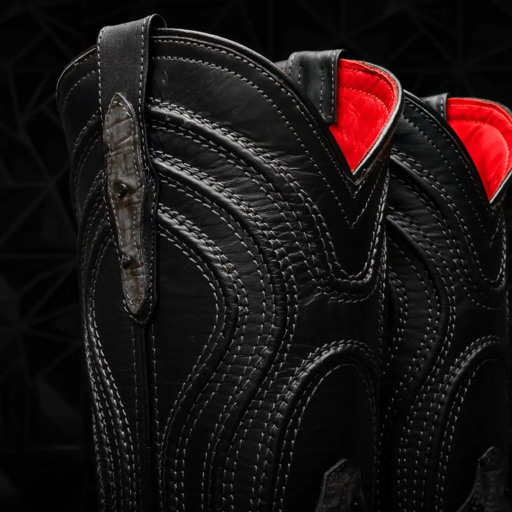 Grey Ostrich Leather Boots - Square Toe