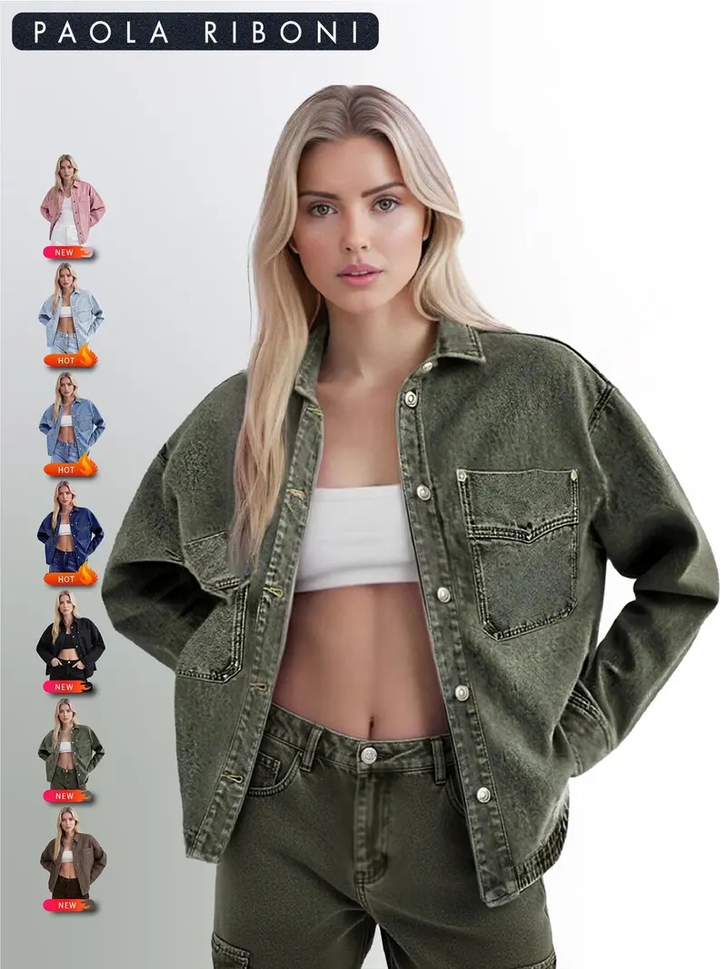 Women's Plain Drop Shoulder Denim Jacket, Casual Outerwear With Pockets For All Seasons