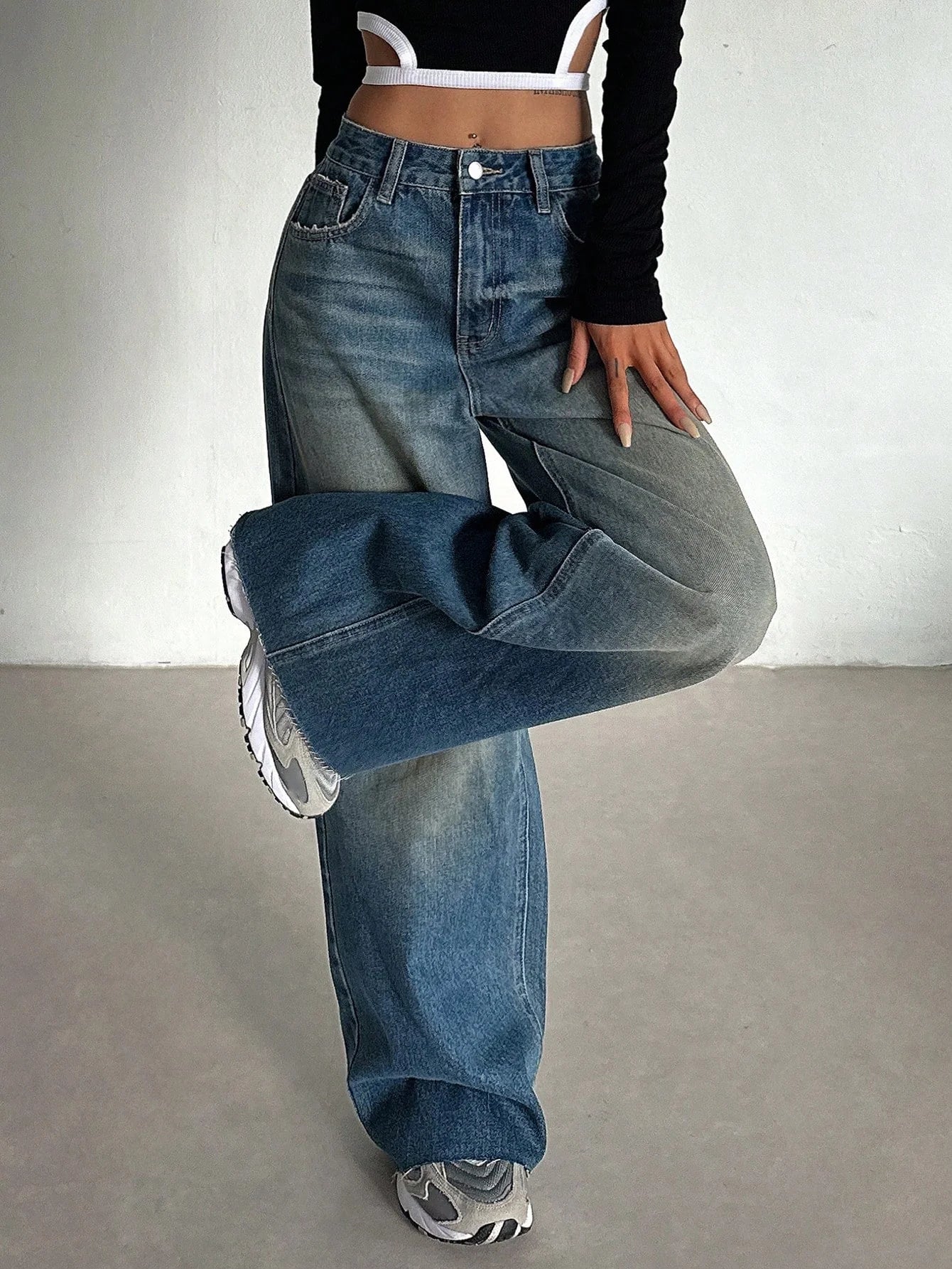 Stale Blue Baggy Wide Leg Jeans