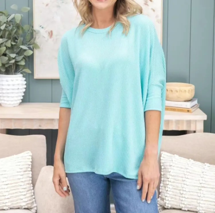 Raised Rib Easy-Fit Dolman 3/4 Sleeve Tunic