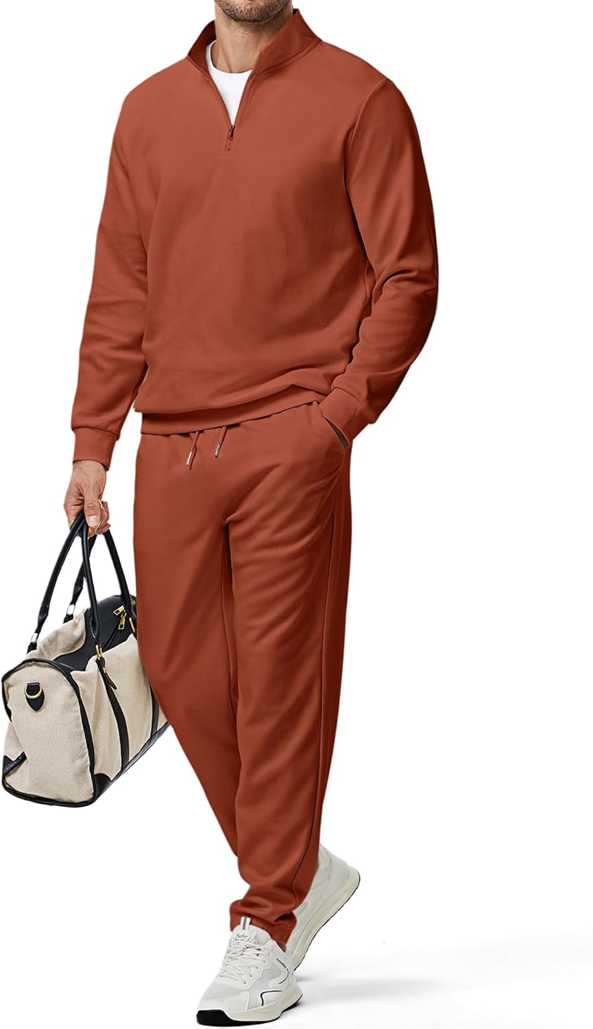 2025 Men Fall Tracksuit 2 Piece Set Old Money Polo Quarter Zip Twill Sweatsuits Jogging Sweatpants Loungewear