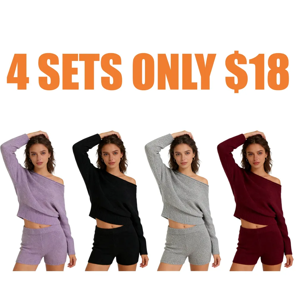 Asymmetrical Neck Long Sleeve Top & Low Rise Shorts Set