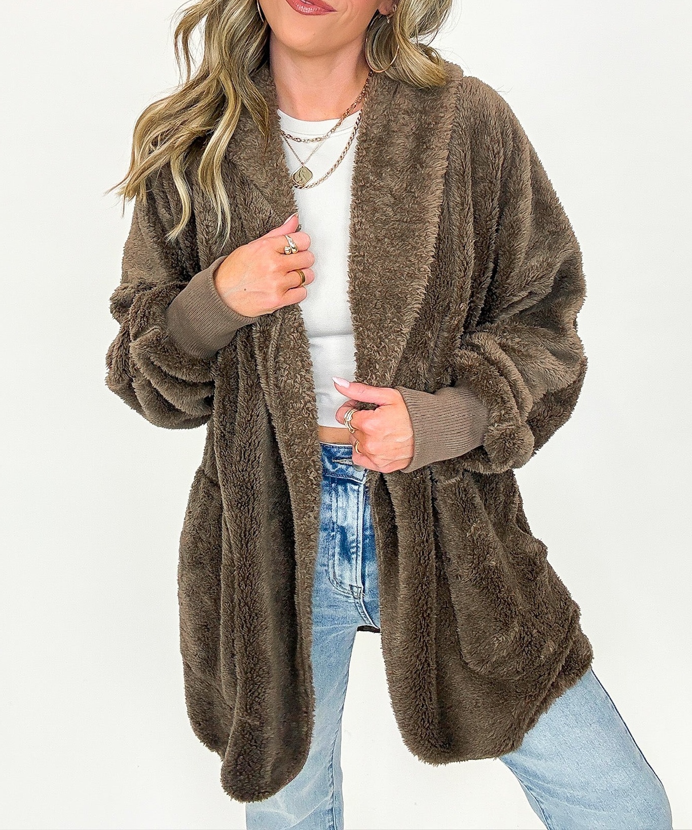 Cozy Crest Hooded Faux Fur Jacket