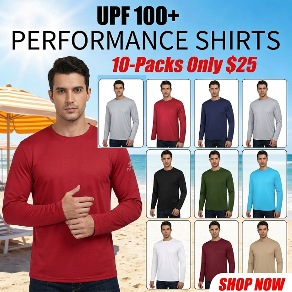 Men’s UPF Performance Long Sleeve Work T-Shirts (Moisture-Wicking & Quick-Dry)