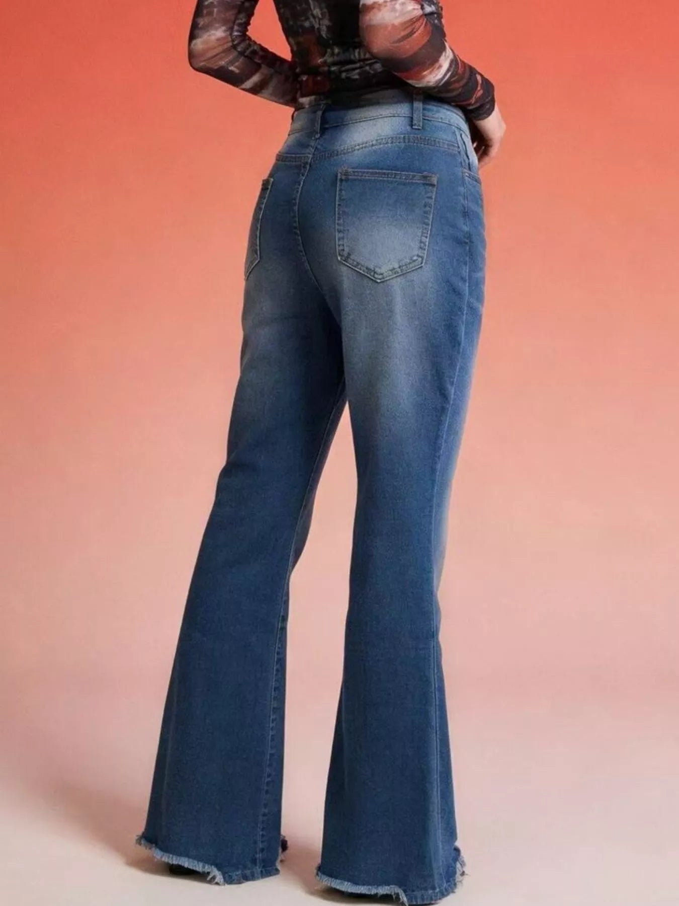 Raw Hem High-Waisted Flare Jeans