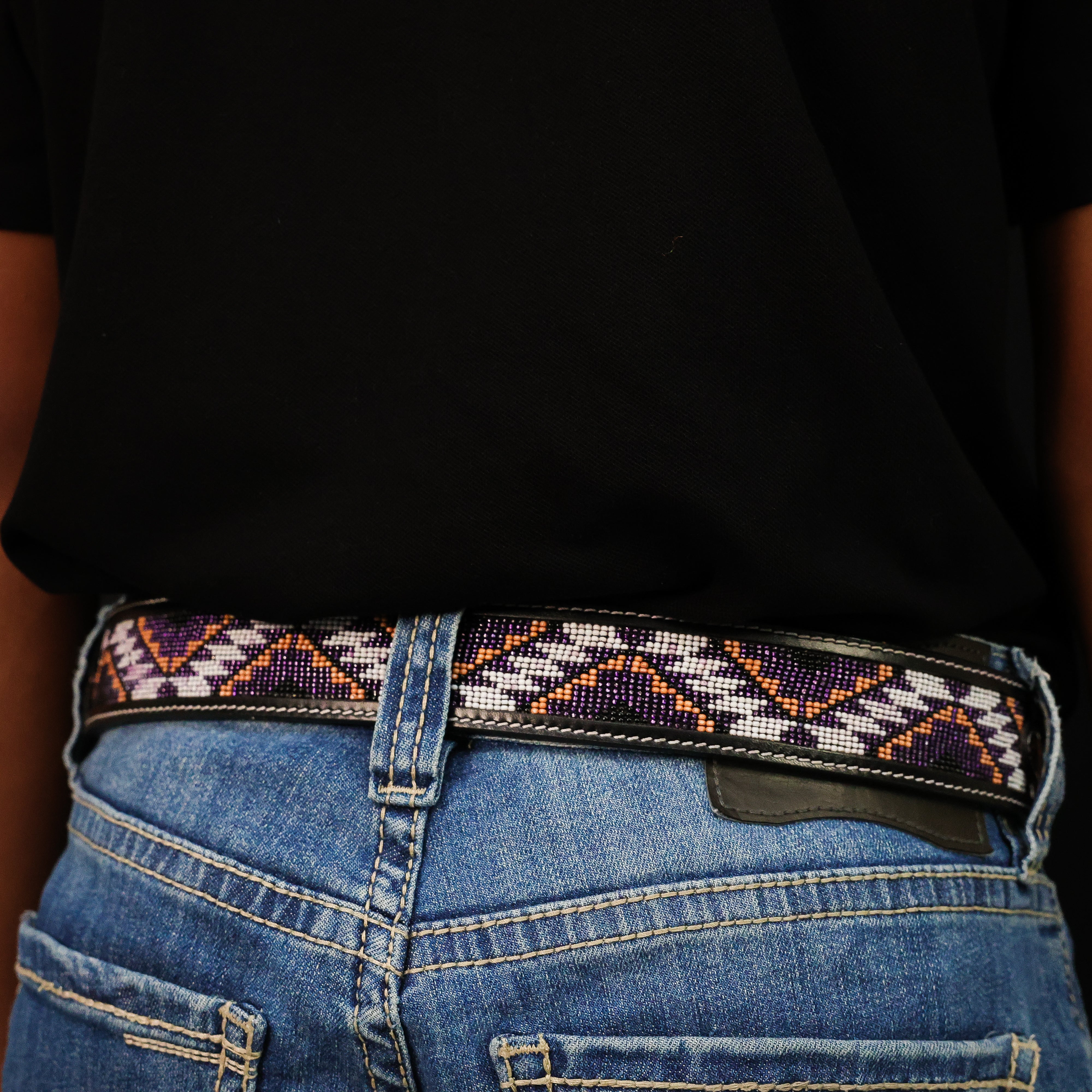 Hand-Tooled Artesanal Beaded Leather Belt