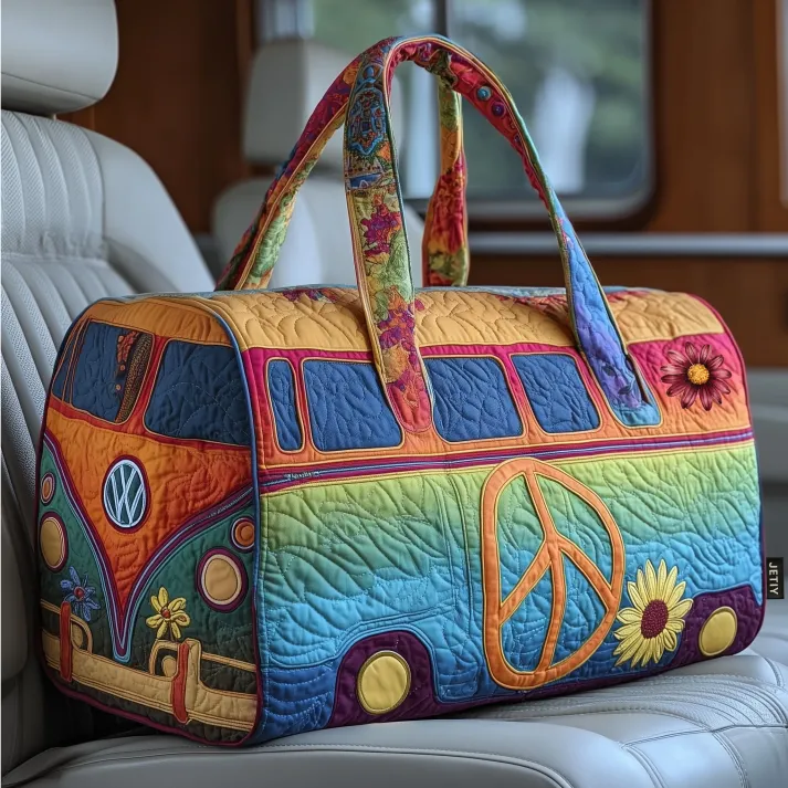 Peace & Bloom Roadtrip Camper Quilted Duffle Bag 🌼☮️🚐